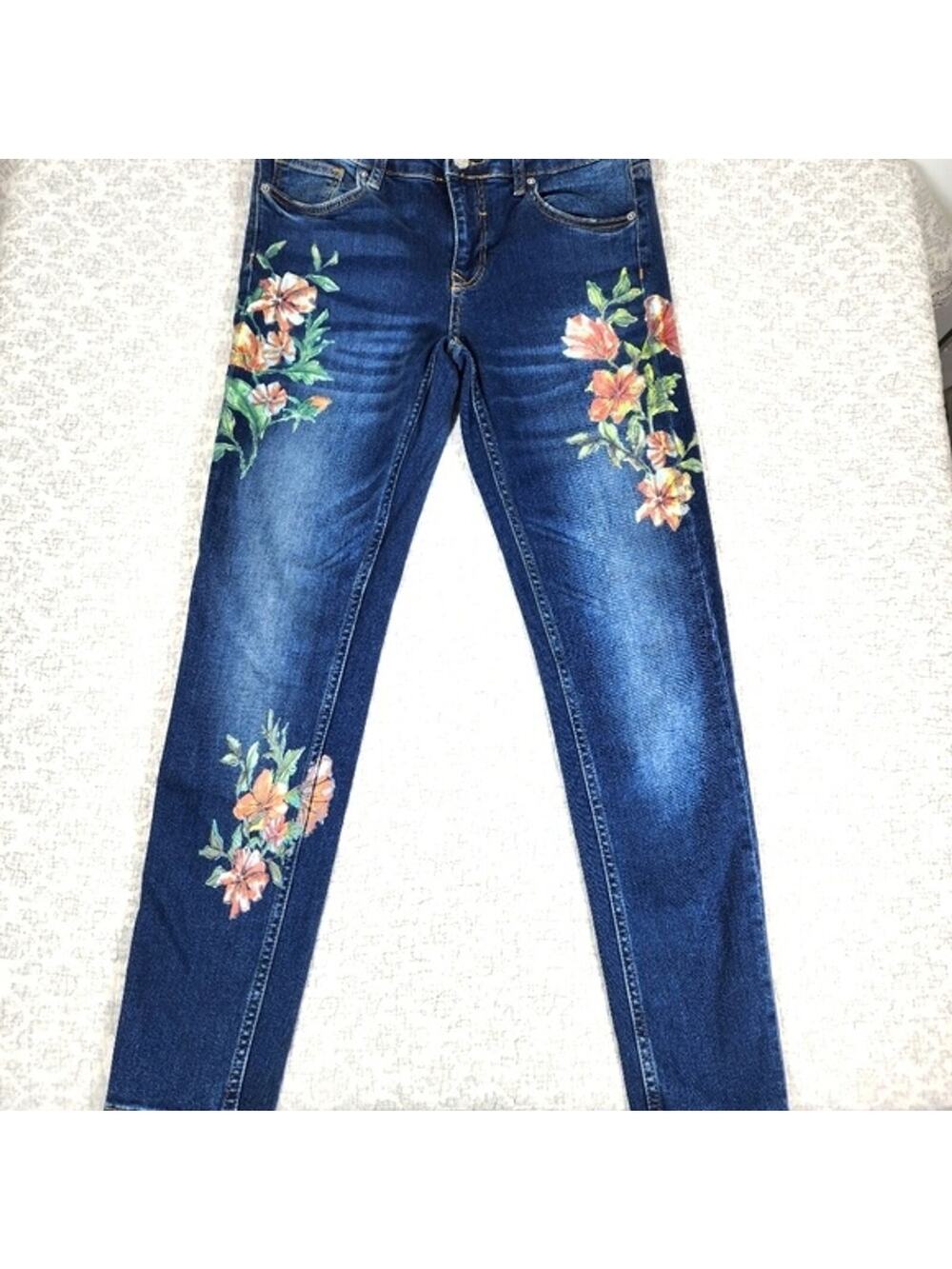 Zara Basic Z1975 Denim Skinny Floral Jeans Size 4
